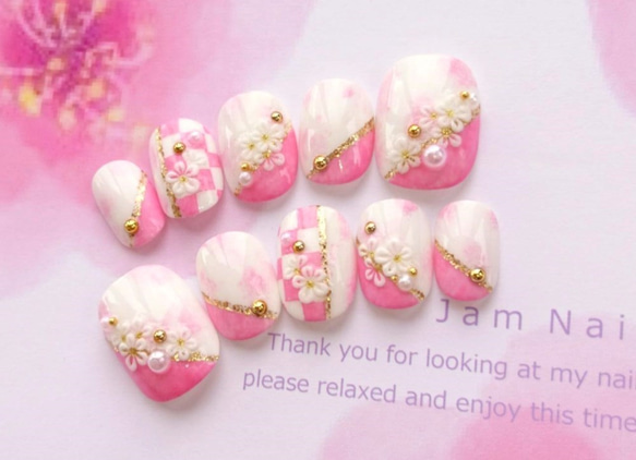 振袖、袴、和装にオススメ♡桜カラー春に♡ふんわりピンクと白いお花のﾈｲﾙﾁｯﾌﾟ 打掛・お着物にも♡307 1枚目の画像