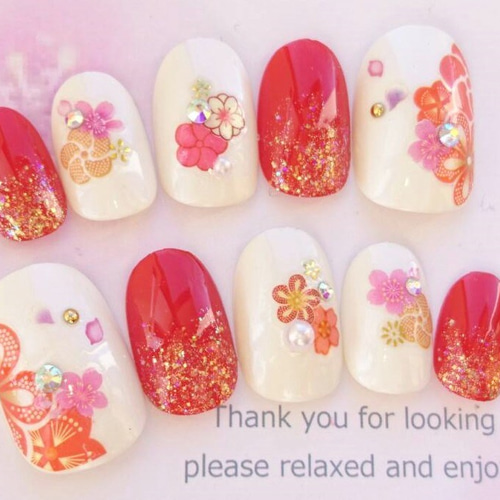 送料無料♡袴や和装に◇成人式やお正月に♡赤とピンクのお花の和柄の