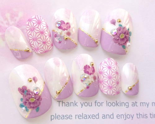 送料無料◇成人式に◇ふんわり紫のマーブルとお花と古典柄の和柄