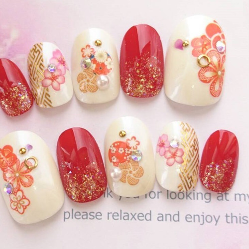 送料無料♡振や袴や和装に◇成人式に◇赤とオレンジとゴールドの古典柄