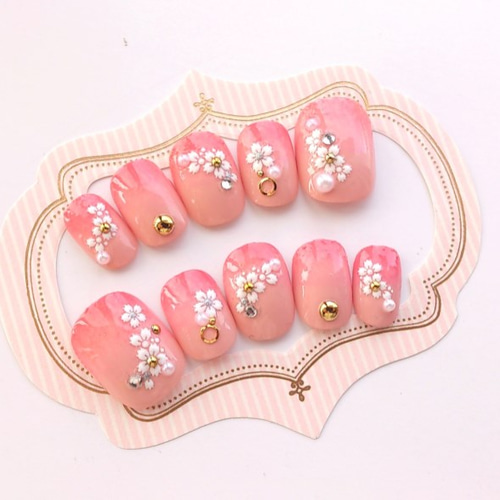 桜と春色ピンクのグラデーションのネイルチップ◇563 ネイルチップ