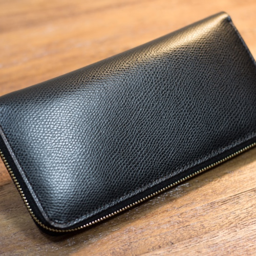 未使用レザーアトリエフィロソフィ三つ折り牛革財布ブラック A-croire