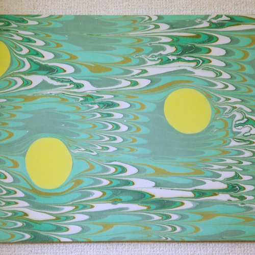 moon」水面に映るお月様のファブリックパネル⭐マーブリング染め