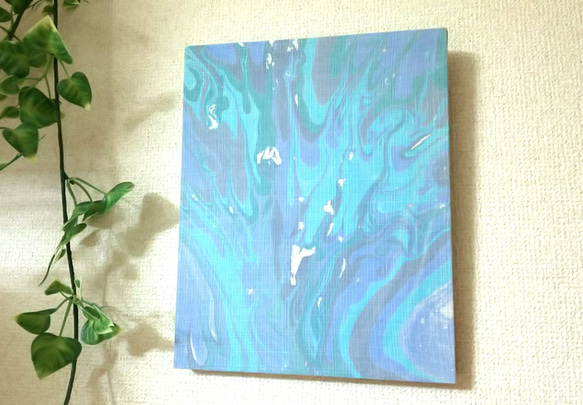 water」水の模様のファブリックパネル**マーブリング染め タペストリー