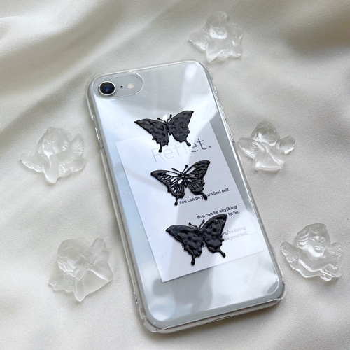 蝶デザイン iPhone用クリアケース iPhone全機種対応】美しく蝶が舞う◎キラキララメ クリアケース カラー