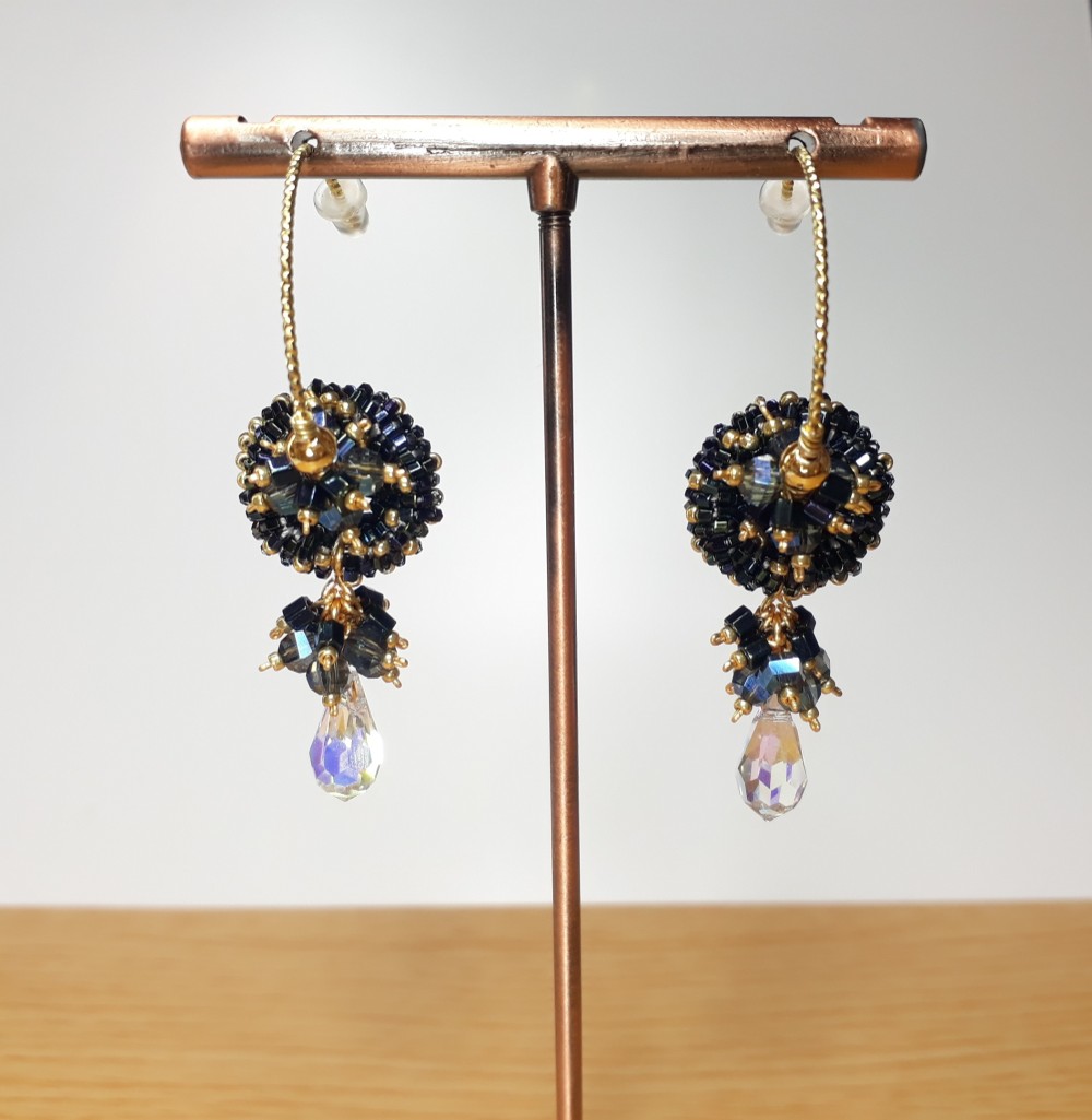 素晴らしいブルービーズとスワのイヤリングアクセサリー / 6.00 cm