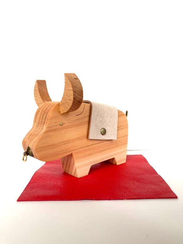 2021年作☆縁起干支☆丑　01☆一点物 wooden toy OZAKI 2枚目の画像