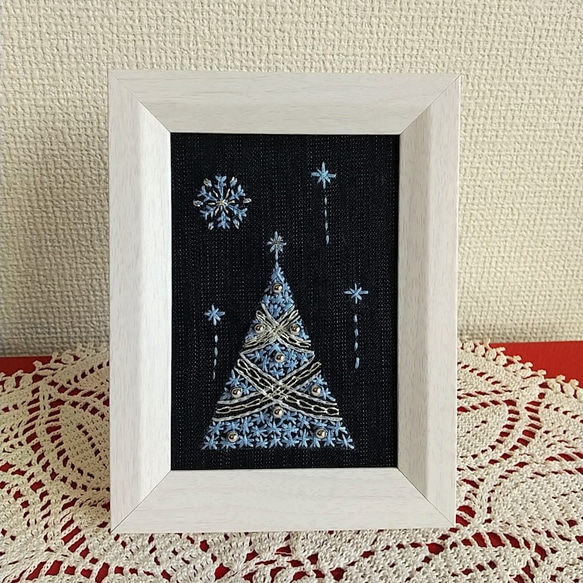 クリスマス刺繡フレーム 【X02】ツリー　水色 1枚目の画像