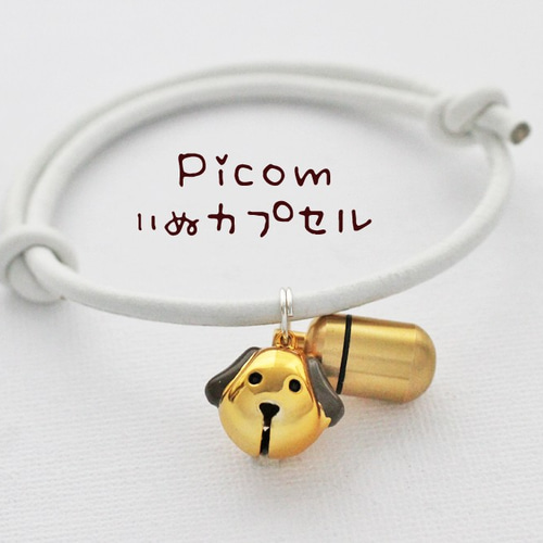 迷子札☆金のいぬカプセルチャーム☆Picom☆ リード・首輪 Picom