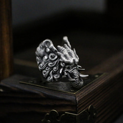 6歯の象の指輪-仏教の山のスターリングシルバーの指輪-手作り Cma091 2枚目の画像