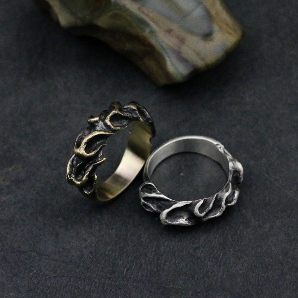 山火事リング、火属性5要素リング、荒れ狂う火925スターリングシルバー真鍮カップルリング-職人によって作られました