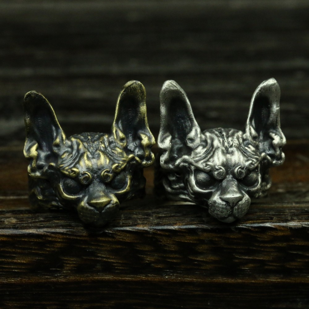 ヘアレスキャット925シルバーリング、ペットキャットリング、カナダのヘアレスキャットリング-職人が作った