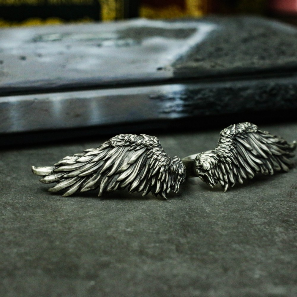 エンジェルウィング925シルバービッグリング、フライングウィングインディペンデントリング、ウィングリング、手作りギフ
