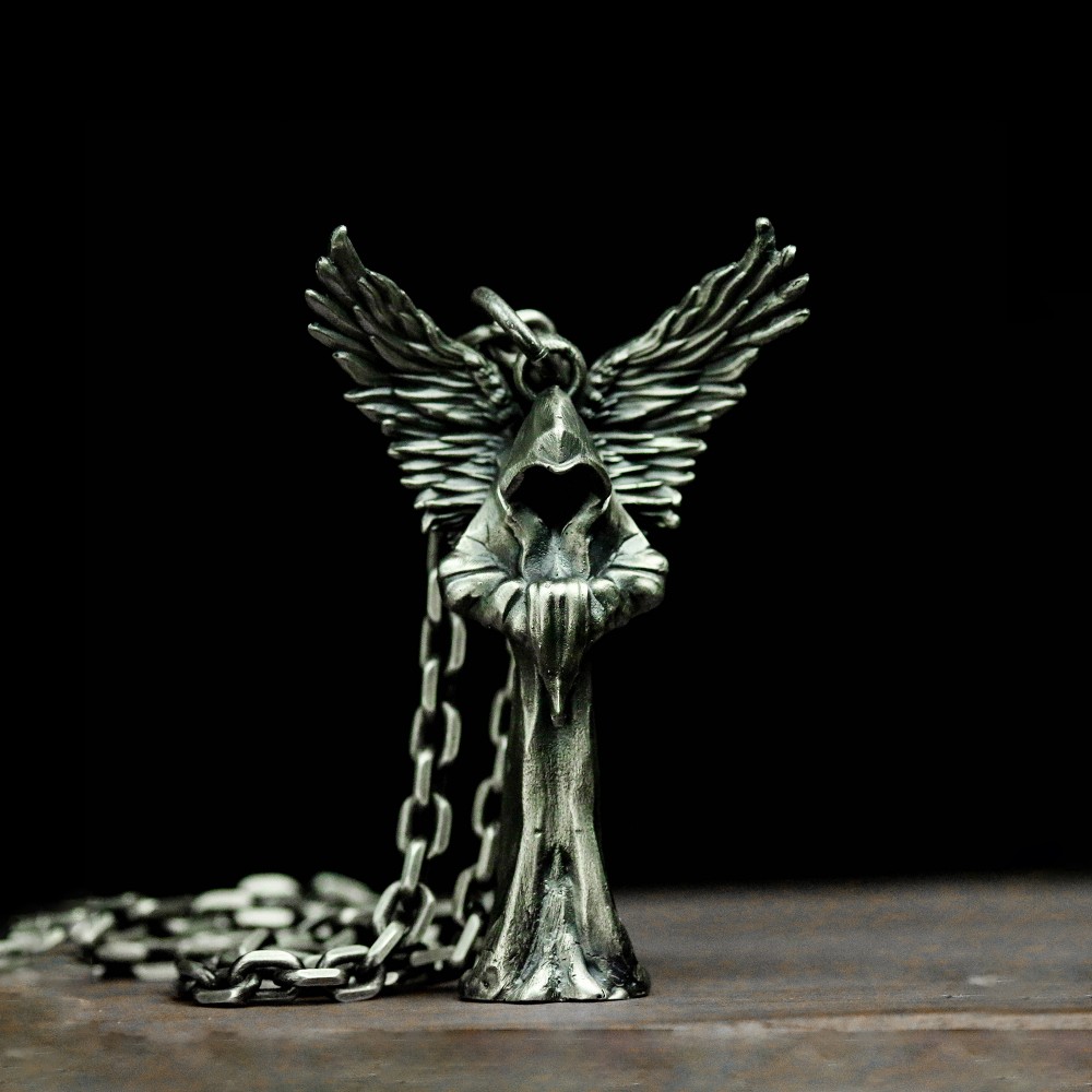 堕天使ルシファー925スターリングシルバーペンダント、デスエンジェルウィングネックレス、ネックレス-職人が作った