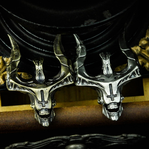 クロスホーンスカル925シルバーペンダント、ホーンスカルジュエリー