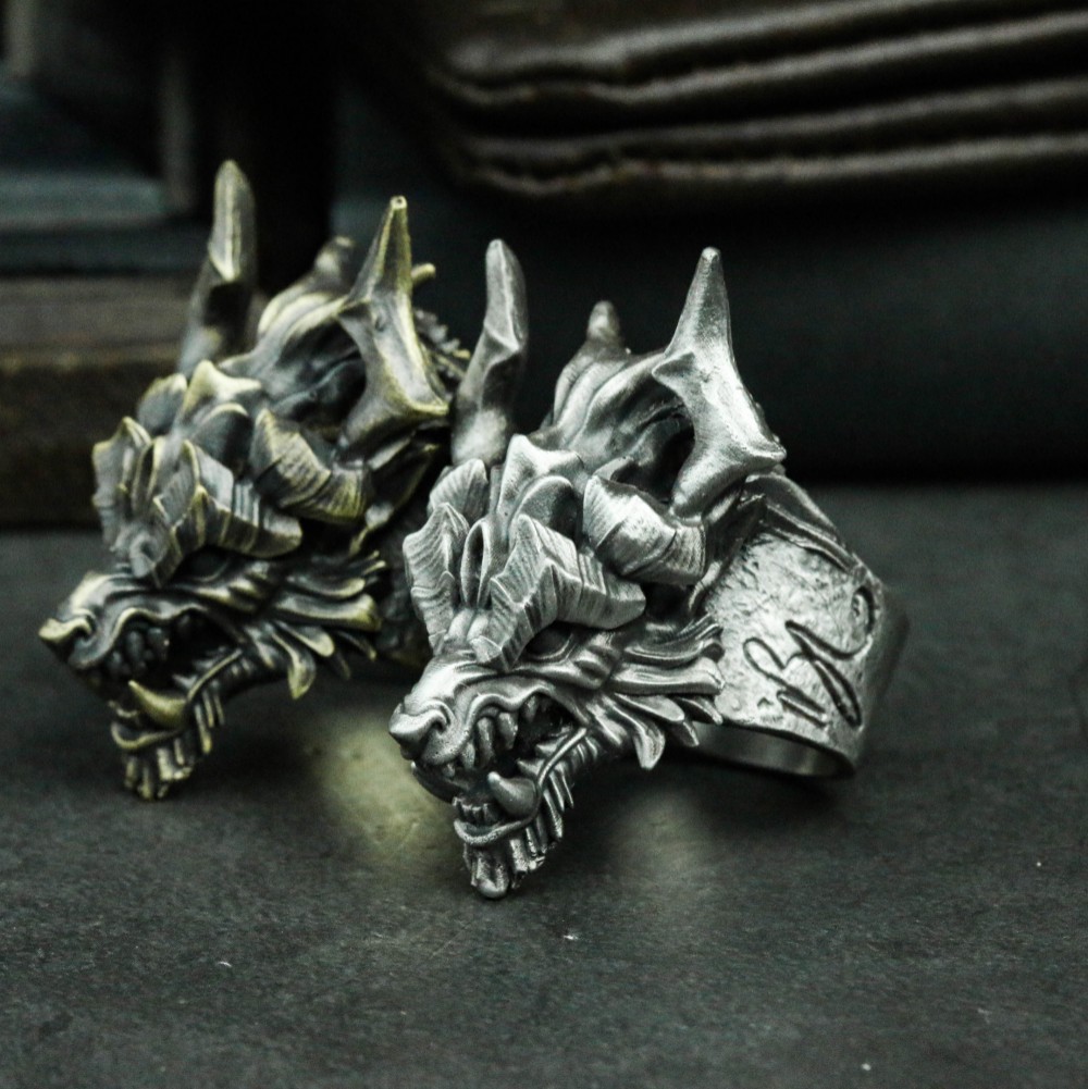 ドラゴンの九人の息子-HOU-925シルバーリング-手作りの指輪-神話と伝説 11,324円