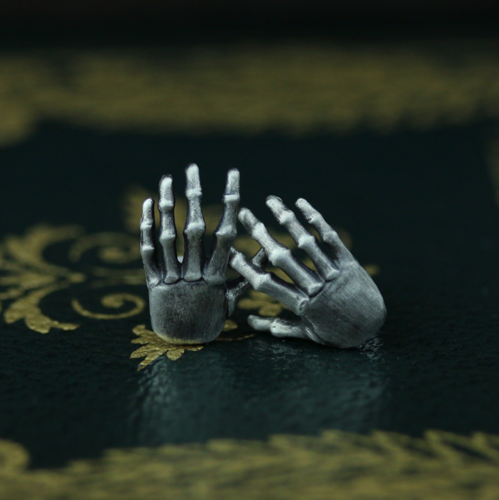 一対中手骨スターリングシルバーイヤリング、パームイヤリング、ハンドボーンイヤリング-手作り