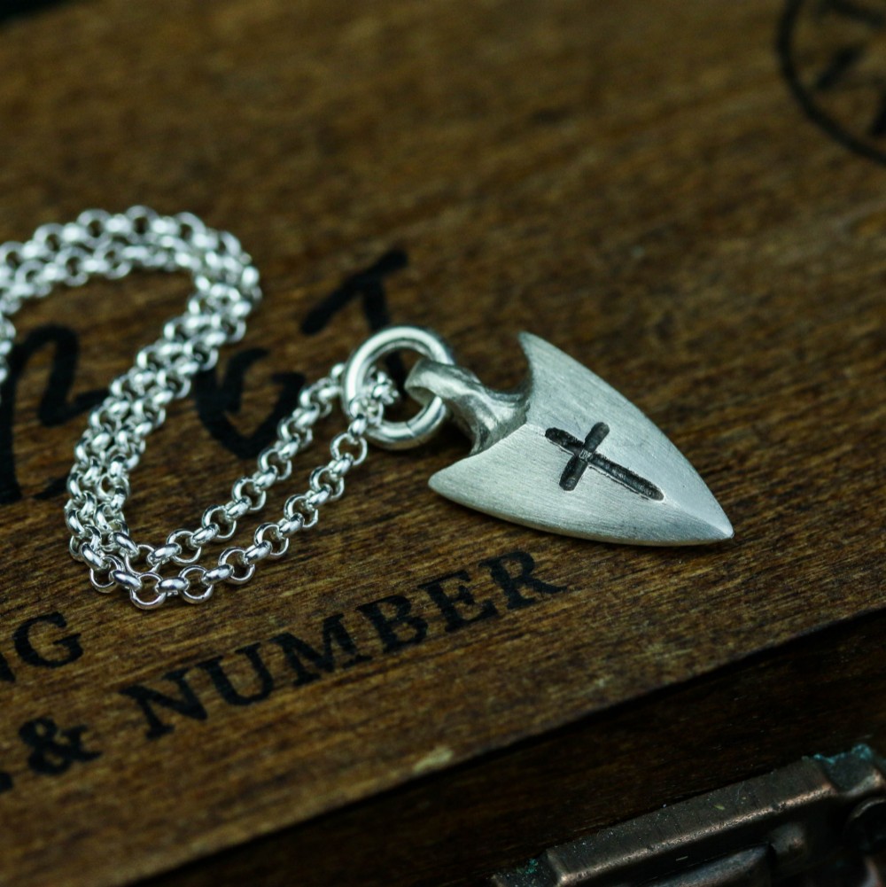 925スターリングシルバークロスペンダント、アロークロスペンダント、クリスチャンペンダント、カップルペンダント-手作り