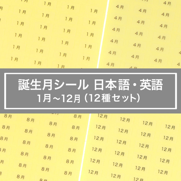 【台紙用シール　日本語・英語12ヶ月】600枚（透明地×黒文字）5×10㎜  誕生石 天然石 S132　S131 1枚目の画像