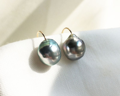 K14GF】黒蝶バロックタヒチパール真珠ピアス ピアス（フック