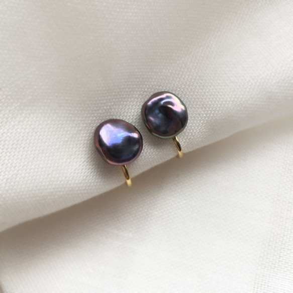 黑紫罌粟珍珠耳環/耳釘 第1張的照片