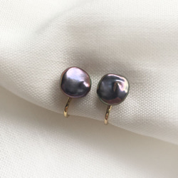 黑紫罌粟珍珠耳環/耳釘 第2張的照片