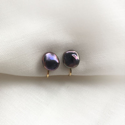 黑紫罌粟珍珠耳環/耳釘 第4張的照片
