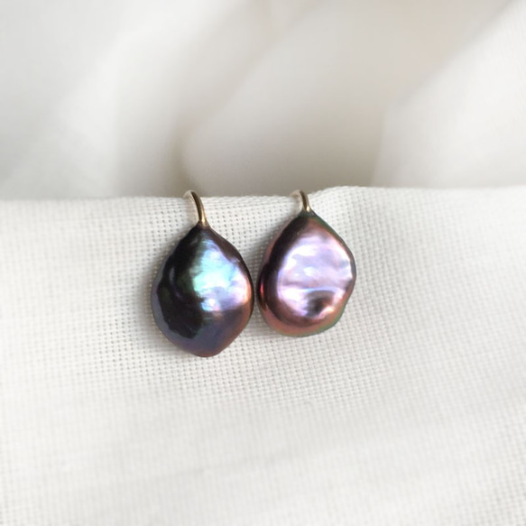 [K14GF]黑棕紫罌粟岩珍珠耳環 第3張的照片