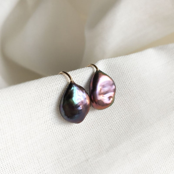 [K14GF]黑棕紫罌粟岩珍珠耳環 第1張的照片