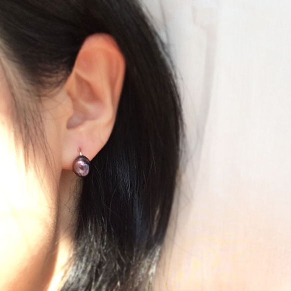 [K14GF]黑棕紫罌粟岩珍珠耳環 第4張的照片
