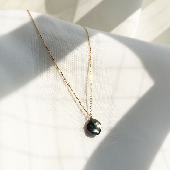 [K14GF] 單條黑色 Keshibaroki 珍珠項鍊 第1張的照片