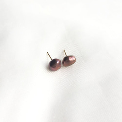 [K14GF] 小號棕色罌粟花珍珠耳環 第3張的照片
