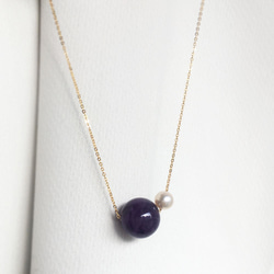 [K14gf] 大號紫水晶與 Akoya 珍珠項鍊 ~ 二月生日石 第2張的照片