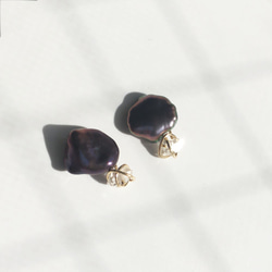 [K14GF] 黑色 Keshipearl 和 Herkimer 鑽石耳環 [2way] 第3張的照片