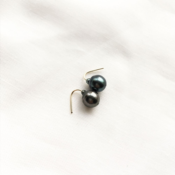 【美品】黒蝶真珠　タヒチパール　バロック　11mm　ピアス　フック K14GF】黒蝶バロックタヒチパール真珠ピアス ピアス（フック