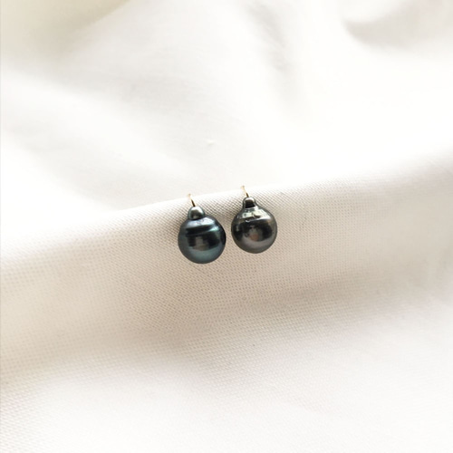 K14GF】黒蝶バロックタヒチパール真珠ピアス ピアス（フック