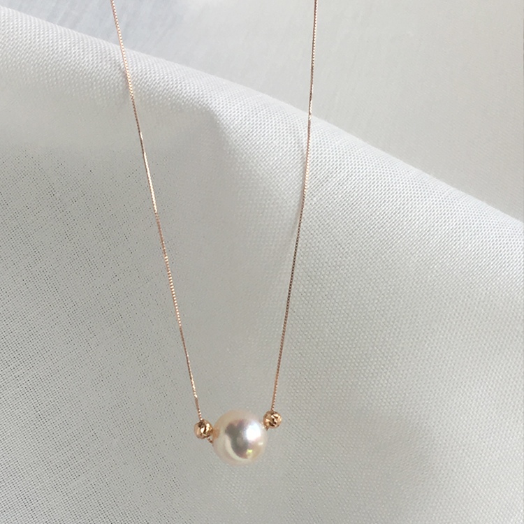 【K10金】あこや真珠とK18金スター彫刻ゴールドボールネックレス