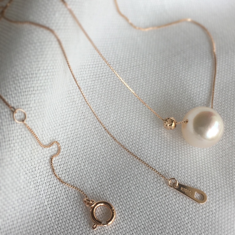 【K10金】あこや真珠とK18金スター彫刻ゴールドボールネックレス