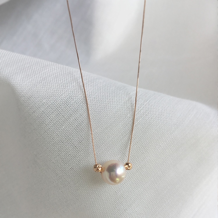 【K10金】あこや真珠とK18金スター彫刻ゴールドボールネックレス