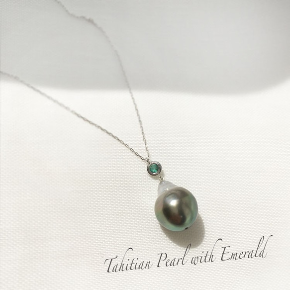 【K10WG】大溪地巴洛克珍珠配綠寶石項鍊 第1張的照片