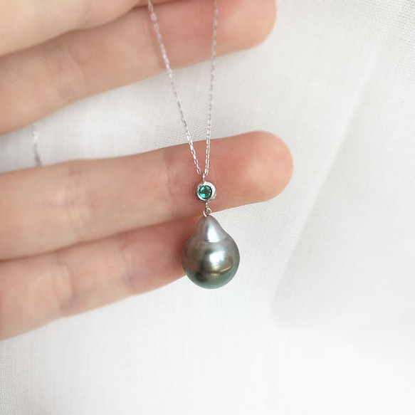 【K10WG】大溪地巴洛克珍珠配綠寶石項鍊 第2張的照片