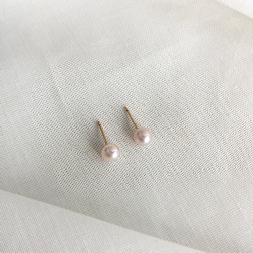 K14GF】トップクラス シンプルなピンク淡水パール ピアスプチサイズ4mm