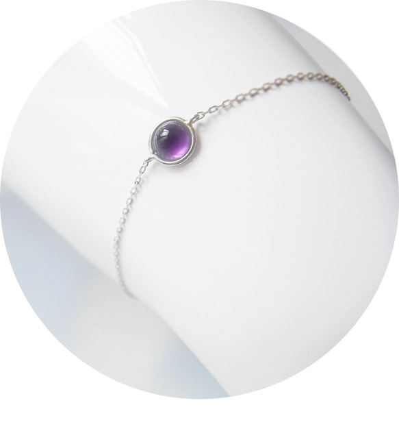 珠寶凸圓形紫水晶〜[K9WG]優雅的紫色紫水晶手鍊/項鍊 第2張的照片