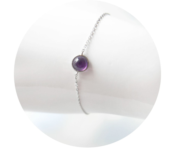 珠寶凸圓形紫水晶〜[K9WG]優雅的紫色紫水晶手鍊/項鍊 第3張的照片
