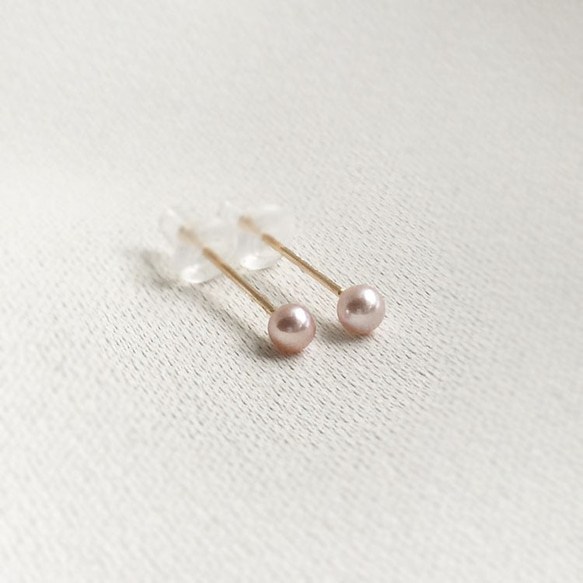 【K14GF】頂級櫻花粉色小號淡水珍珠耳環/無耳洞耳環 第2張的照片
