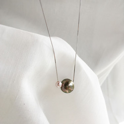[銀]簡單2大巴洛克式大溪地珍珠和粉紅色的淡水珍珠項鍊 第1張的照片