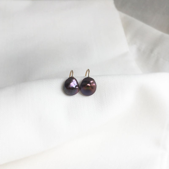 [K14GF]棕紫色克氏珍珠耳環 第1張的照片