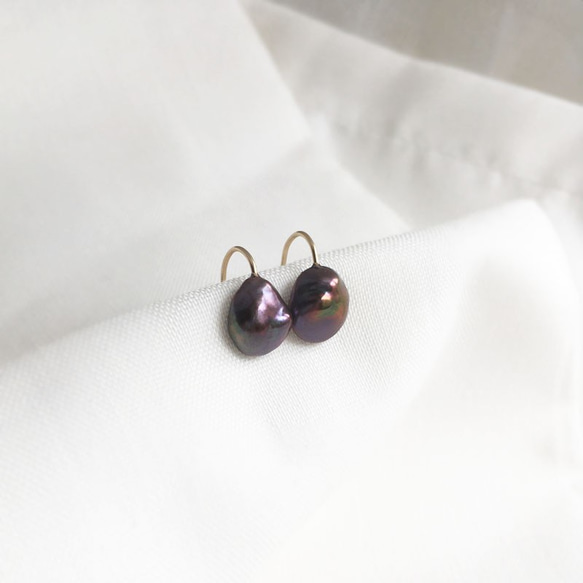 [K14GF]棕紫色克氏珍珠耳環 第2張的照片