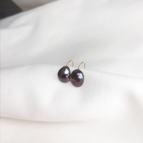 [K14GF]棕紫色克氏珍珠耳環 第3張的照片