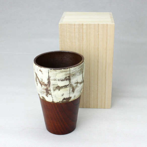 あさか野焼 陶器と漆器のcombination ビアタンブラー(クラウド) 4枚目の画像